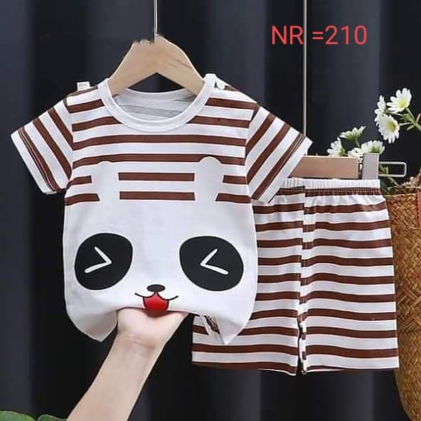 Cute Brown Striped Panda Graphic T-Shirt & Matching Shorts 2-Piece Set