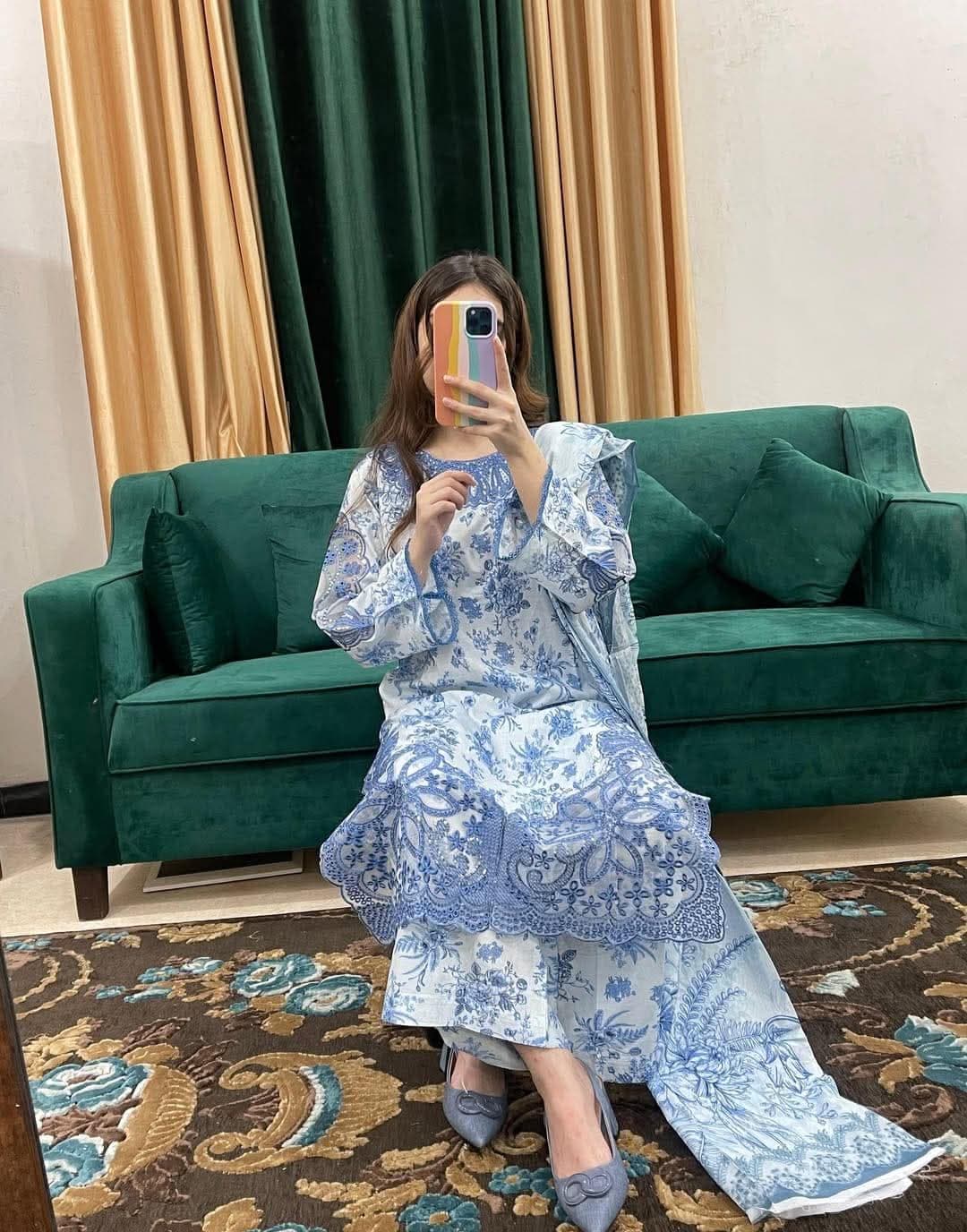 Cotton Embroidery Three Piece