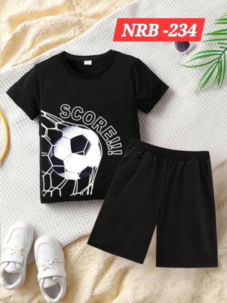 Cool Black Football "SCORE!!!" Graphic T-Shirt & Shorts 2-Piece Set