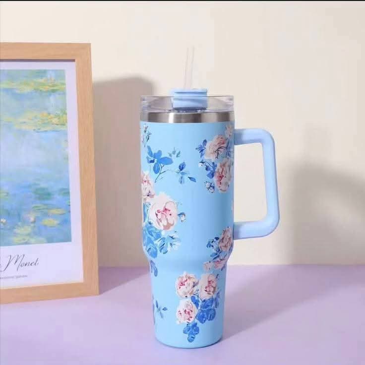 প্রিমিয়াম ফ্লোরাল প্রিন্ট ইনসুলেটেড ট্রাভেল টাম্বলার! 🌸