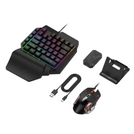 Mk500 5-in-1 Gaming Keyboard & Mouse Combo with Converter & Phone Holder