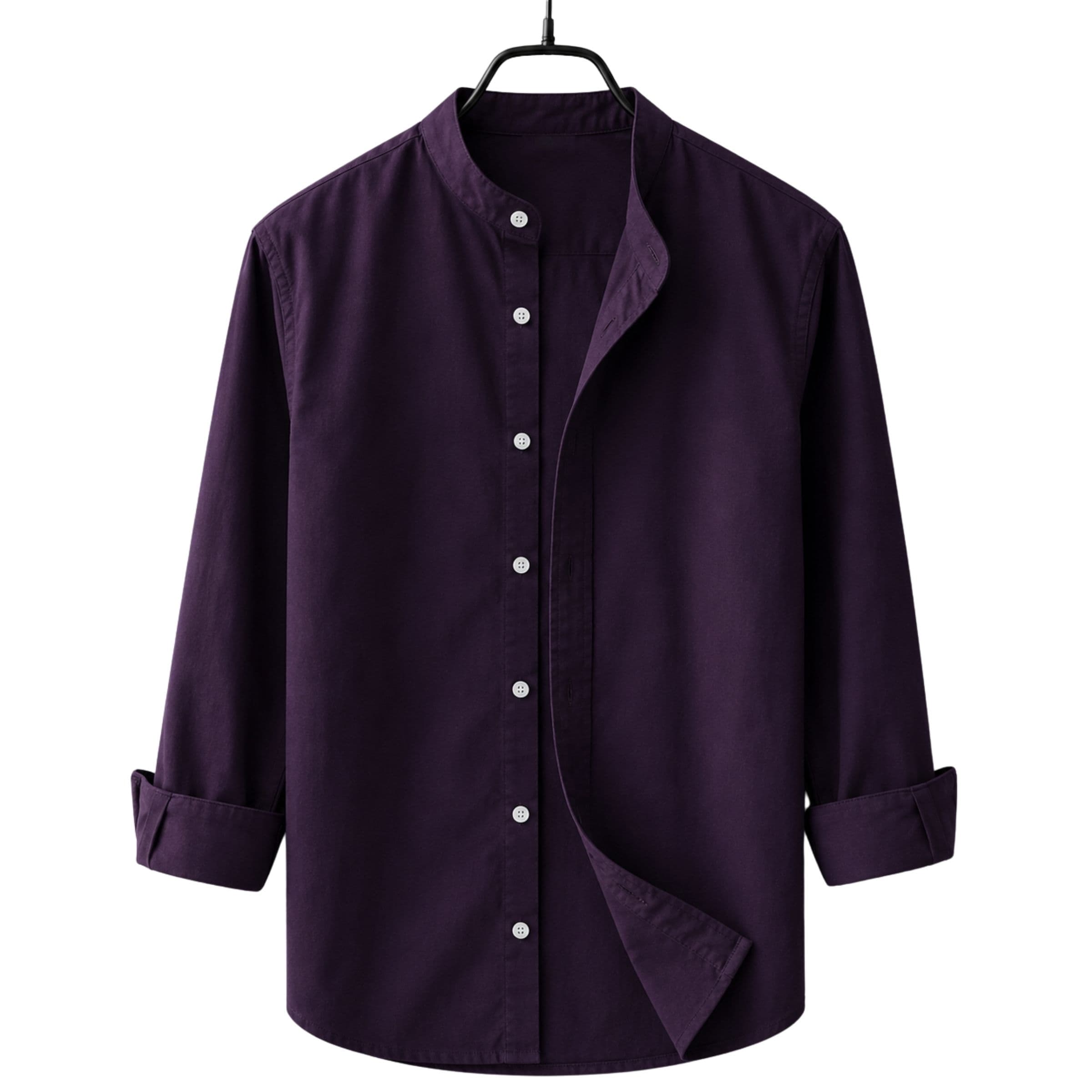 Men's Premium Quality Solid Band collar Long Sleeve Purple Color Shirt
