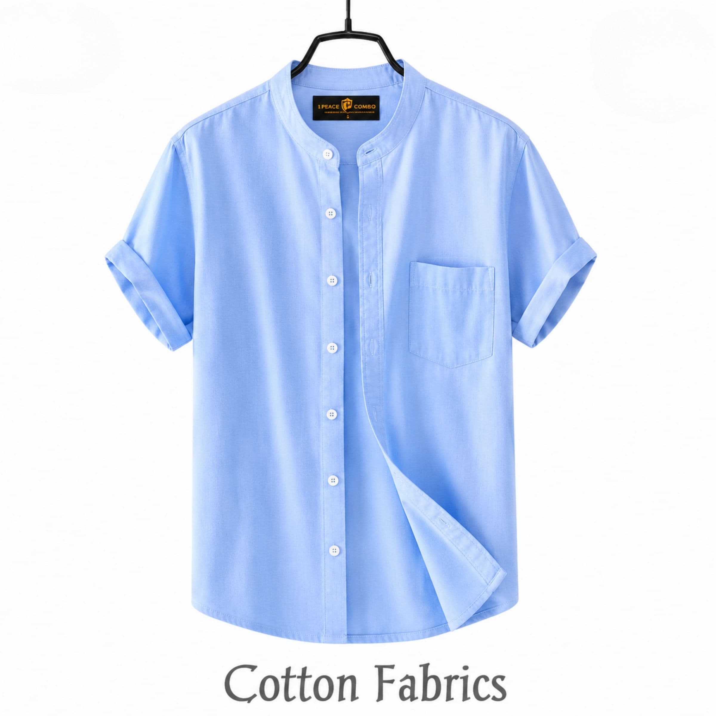 Premium Sky Band Collar Half Sleeve Shirt | 100% Cotton